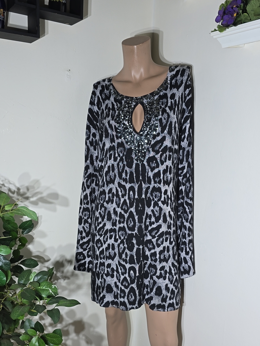 I.N.C Animal Print Embellished Key Hole Mini Dtess Size Extra Large